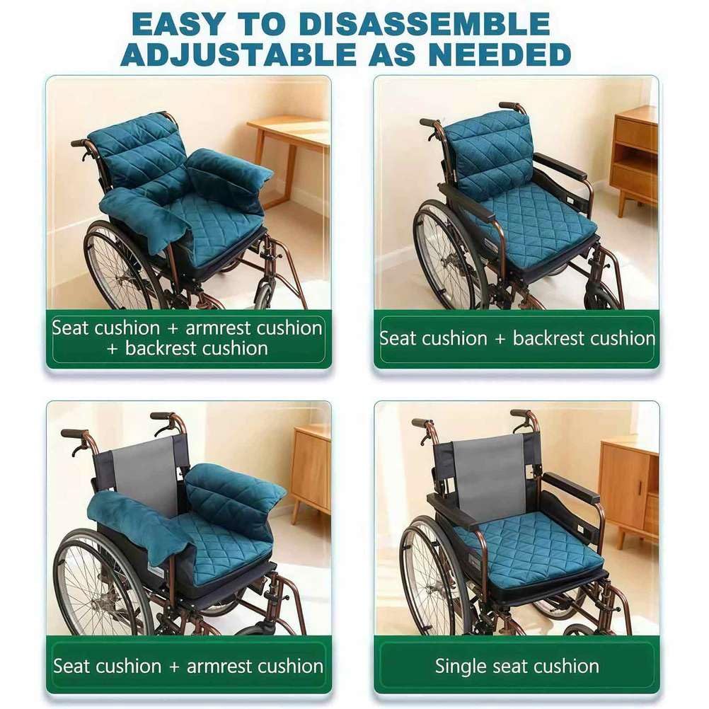 Cojines para silla de ruedas para aliviar la presión con fundas para reposabrazos, soporta coxis y espalda, diseño antideslizante para mayor comodidad
