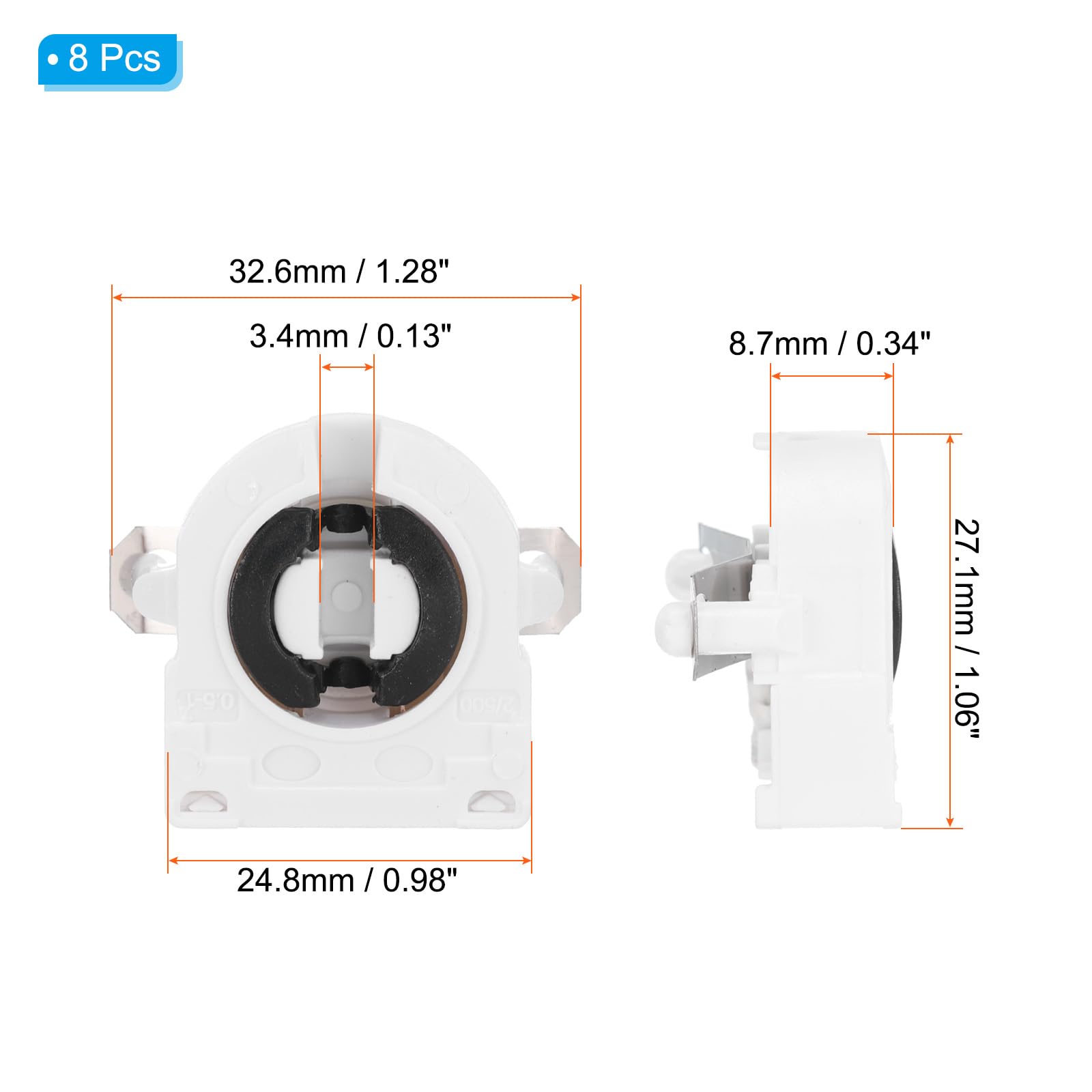 PATIKIL T8 Grille Lamp Holder,8 Pcs G13 Light Socket Base Holder Non-Shunted Tombstone Flame Retardant Lamp Sockets for Integrated LED Fluorescent Tube White - Image 2