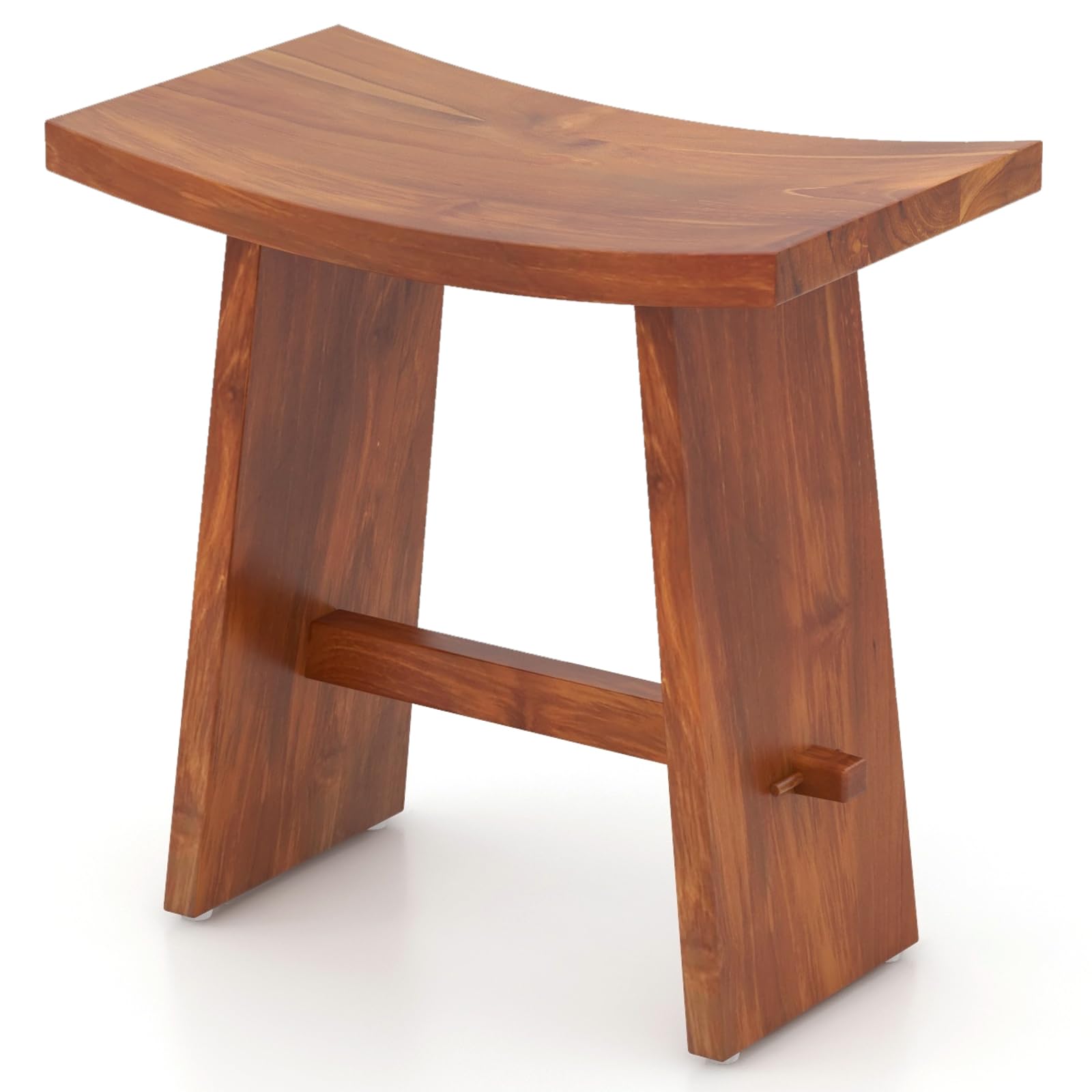 Giantex 20 Inch Teak Shower Bench Waterproof, Small Wood Shower Chair Seat w/Curved Seat, Fully Assembled Shower Stool for Inside Shower & Bath Spa, Indoor and Outdoor Use