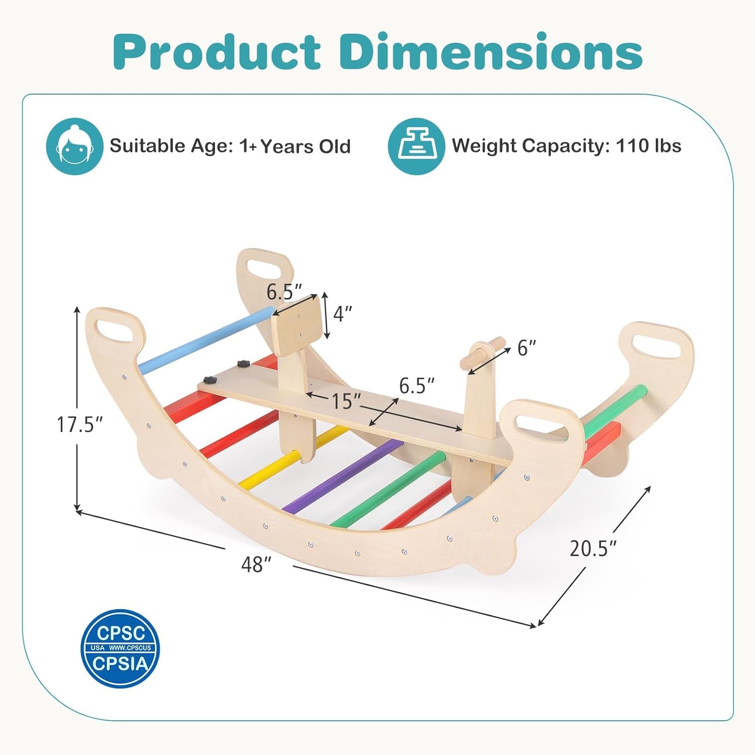 Costzon Wooden Arch Rocker, 4-in-1 Montessori Rocking Toys for Toddlers with Easy-Grip Handles, Children Indoor Gym Learning Rocker Playset, Climbing Ladder Toys for Toddler Kids Gift Presents
