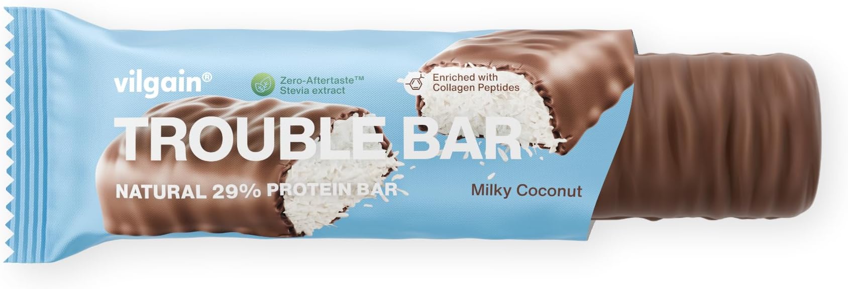 VilgainDouble Trouble Protein Bar | Two-layer nut bar with 29% protein & stevia sweetness | Bar ideal for muscle building & snacking (55g, Coconut)Compact by Design (Certified by Amazon)