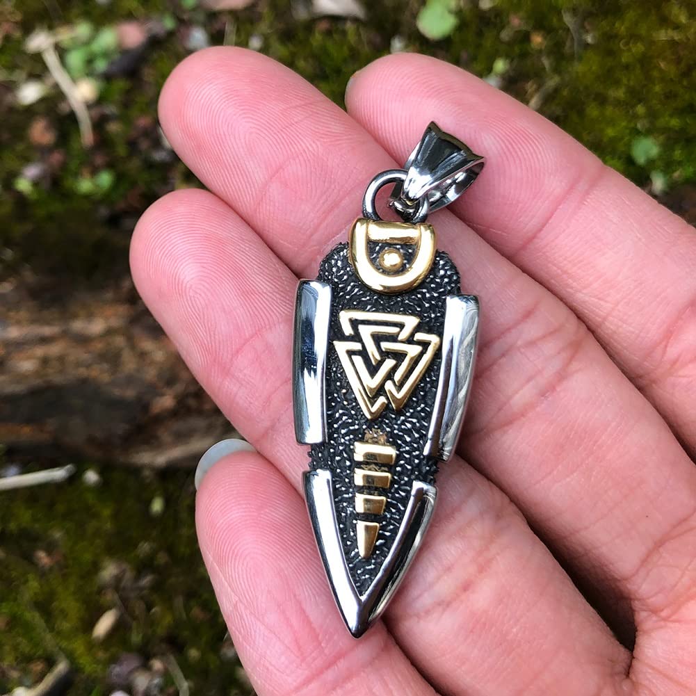 Mitologia nordycka Odyna włócznia naszyjnik - męski wisiorek grot strzały ze stali nierdzewnej - vintage średniowieczny symbol Valknut amulet islandzka biżuteria