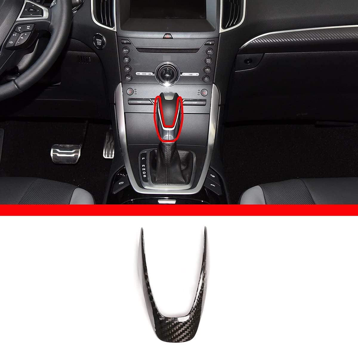 YANER Naklejki dekoracyjne z gałką zmiany biegów, pasują do Ford Edge 2015, 2016, 2017, 2018, akcesoria do wnętrza samochodu, włókno węglowe