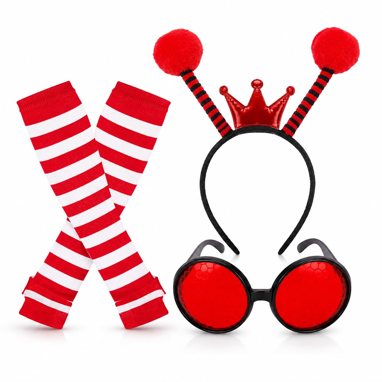 4PCS Ladybird Costume - Adults' Ladybird Fancy Dress with Antenna Headband, Sunglasses, & Long Gloves for Party, Cosplay