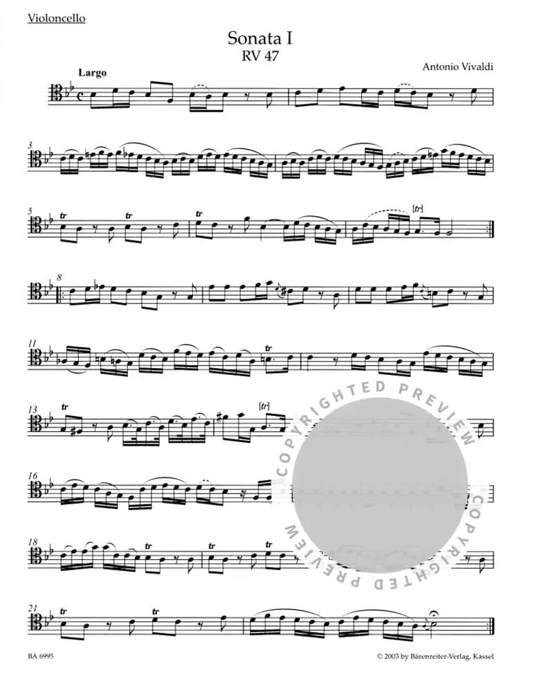 BARENREITER VIVALDI A. - SAMTLICHE SONATEN FUR VIOLONCELLO UND BC, RV 39-47