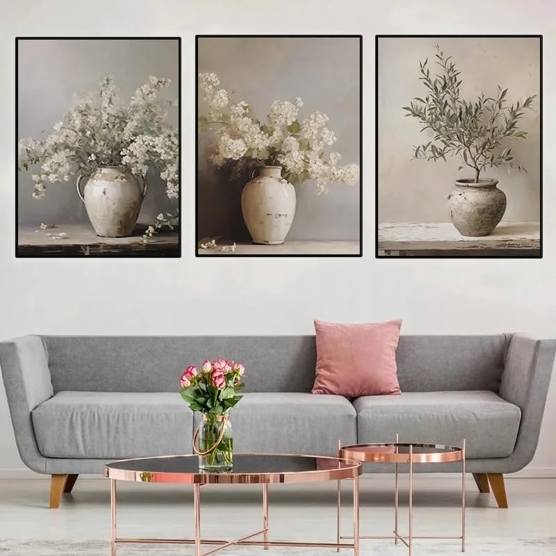 Affiche vintage nature morte florale GKUVBF 60x80cm triptyque sans cadre