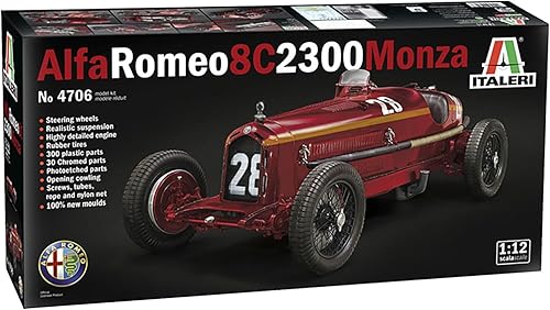 Italeri 510004706 1:12 Alfa Romeo 8C 2300 Monza Nuvolari Edificio, fabricación de modelos de soporte, manualidades, afición, pegado, kit de