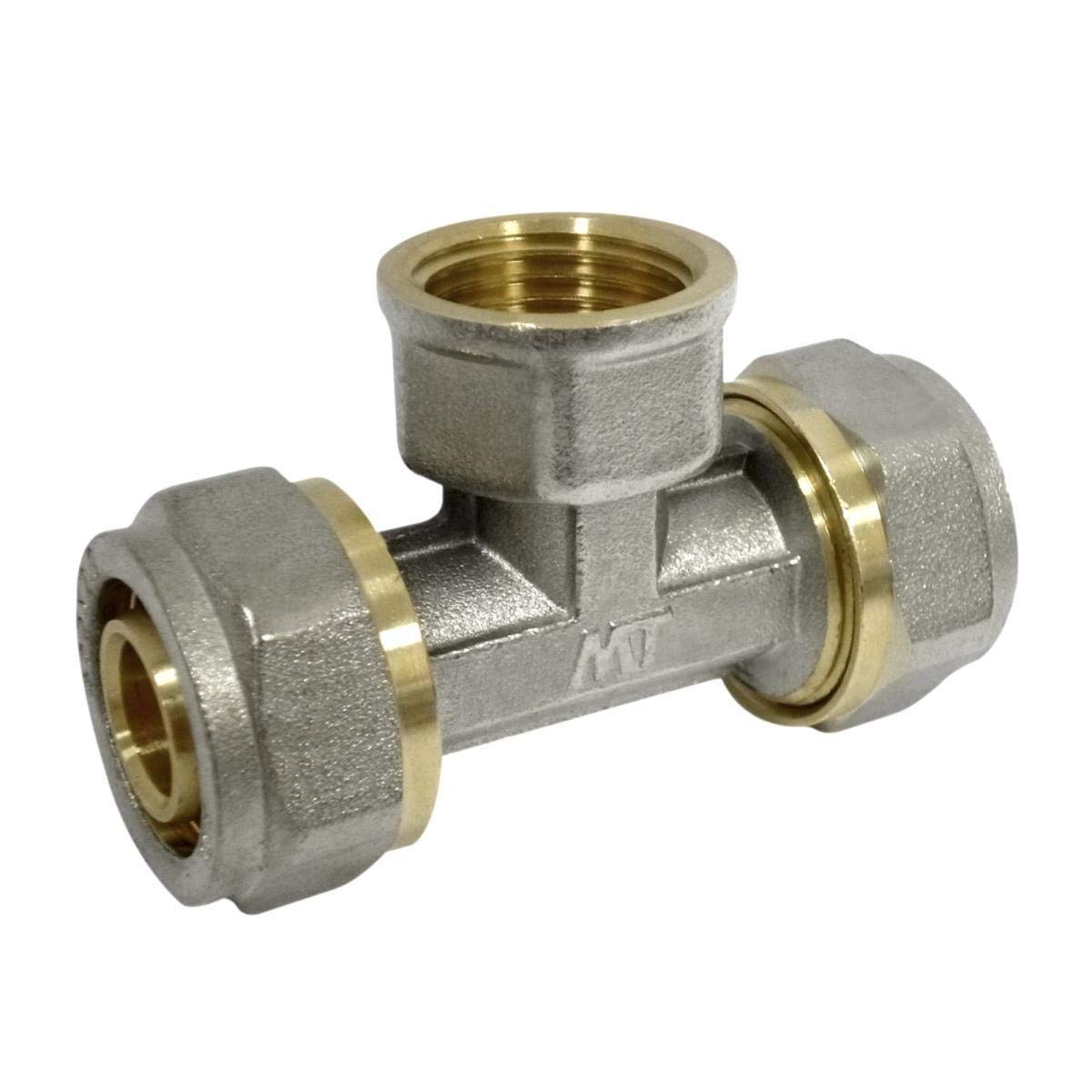 Anillo de sujeción para tubo compuesto PEX, pieza en T Ø20 x IG 1/2" x Ø20