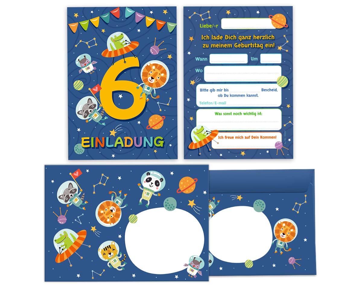12 biglietti di invito per il 6° compleanno dei bambini, per il