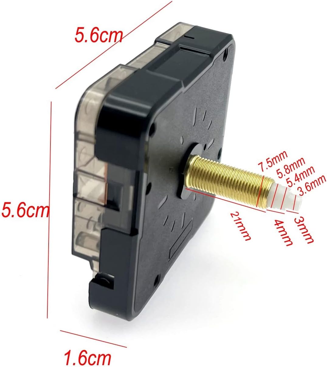 JZK 4X Long Shaft Silent Quartz Clock Movement and 6 Pairs Hands - Non Ticking Wall Clock Mechanism, Sweeping Second Hand