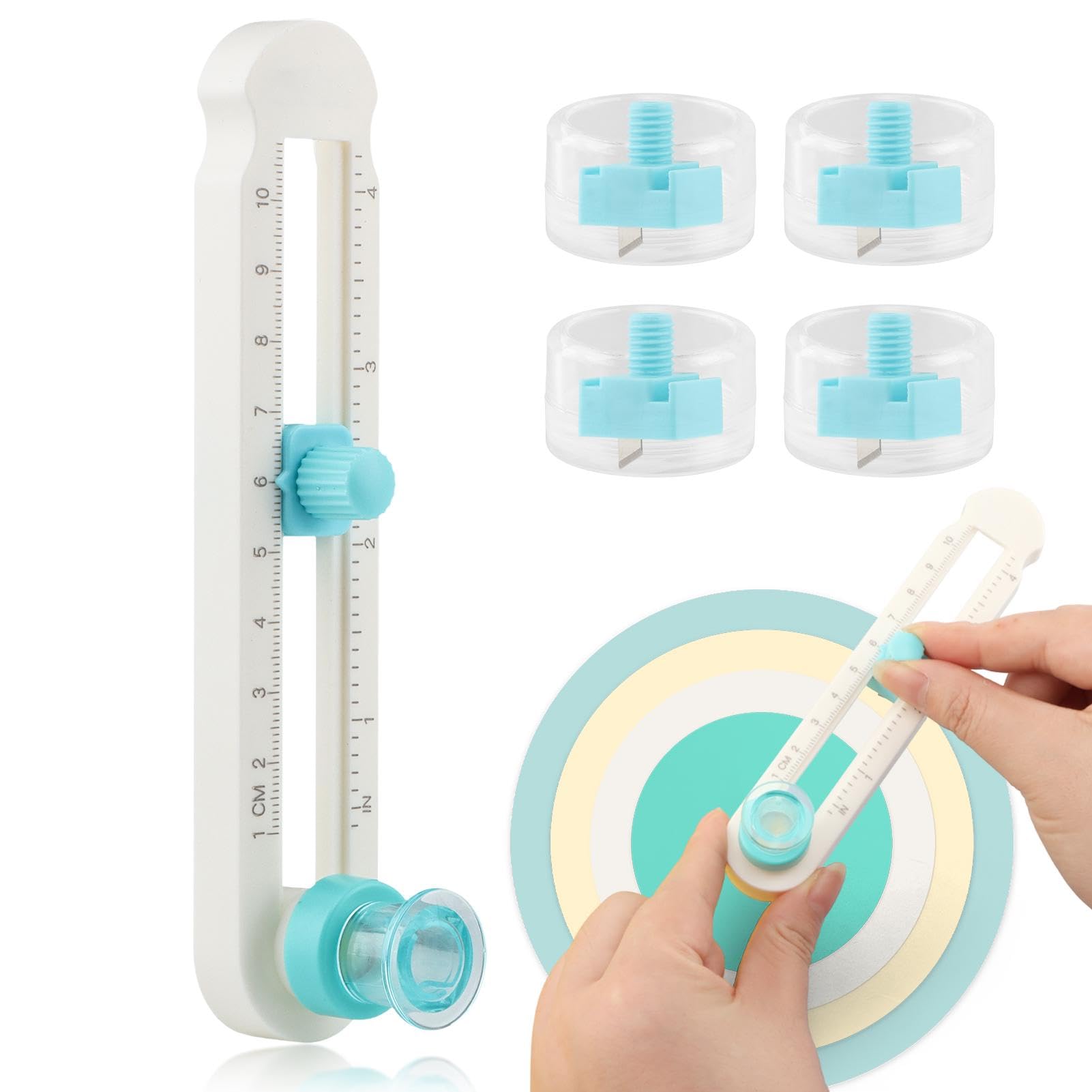 Photo 1 of Adjustable Circle Cutter for Paper Crafts- Manual Rotary Cutter with 4 Blades, Metric & Imperial Scale, 2-20cm Diameter, Safety Blade Guard for DIY, Card Making, Scrapbooking & Crafts