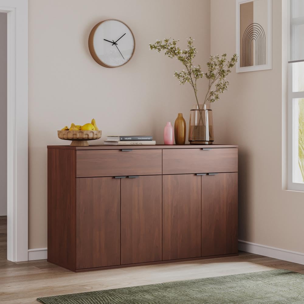 Wakefit Engineered Wood Sideboard | 1 Year Warranty | Storage Cabinet for Home Kitchen Living Room | 2 Closed Compartments & 2 Drawers | Kimani - Columbian Walnut-picture-1