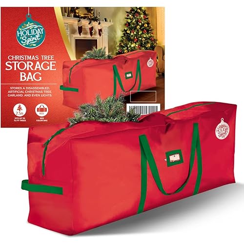 HOLIDAY SPIRIT Christmas Tree Storage Bag - Heavy-Duty Tree Bag with Durable Reinforced Handles & Zipper, Waterproof Storage Bag Protects from Moisture & Dust (Fits a 7.5FT Tree, Red)