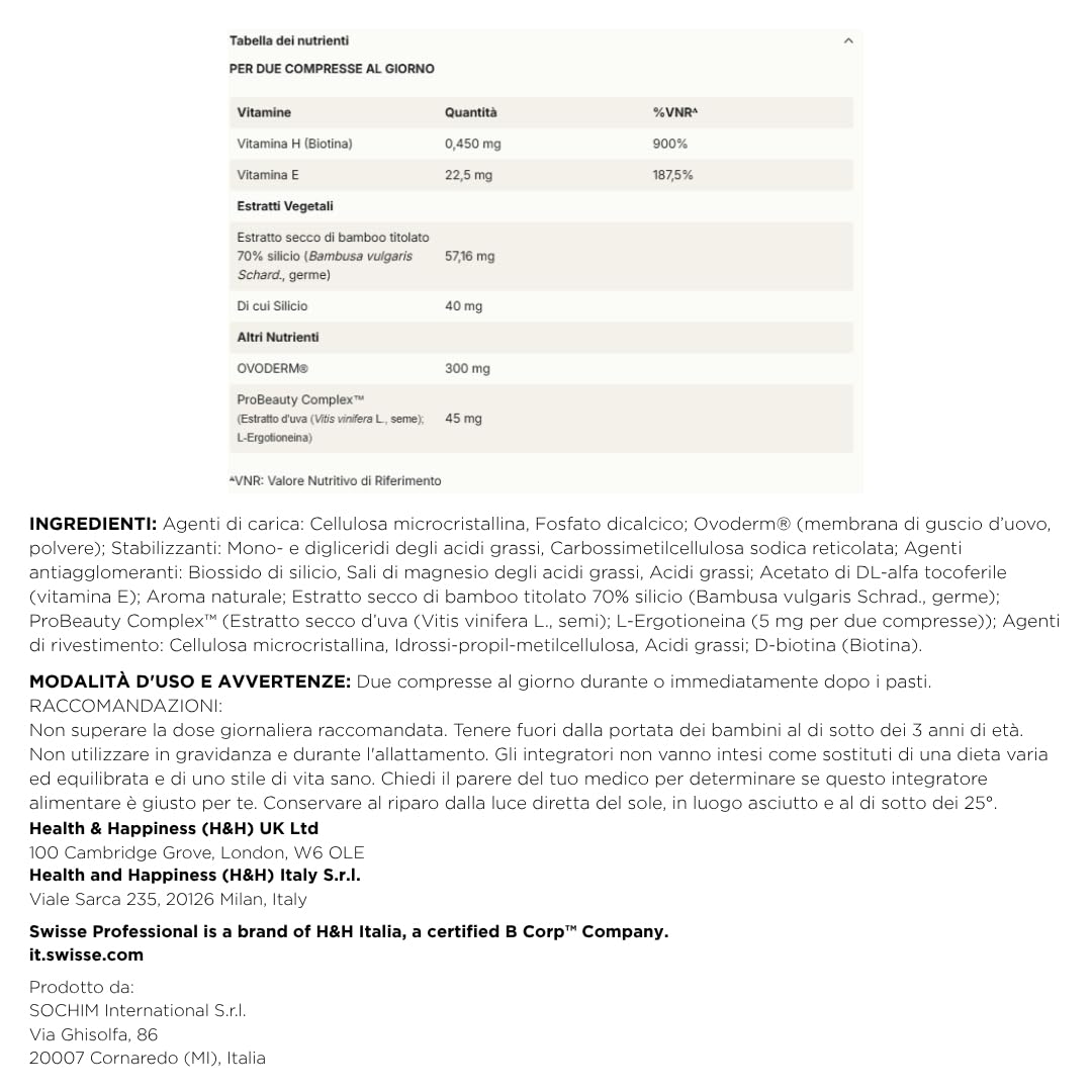 Swisse Professional Nail Restore - Integratore Unghie con Ovoderm®, ProBeauty Complex™ e Biotina, 60 Compresse