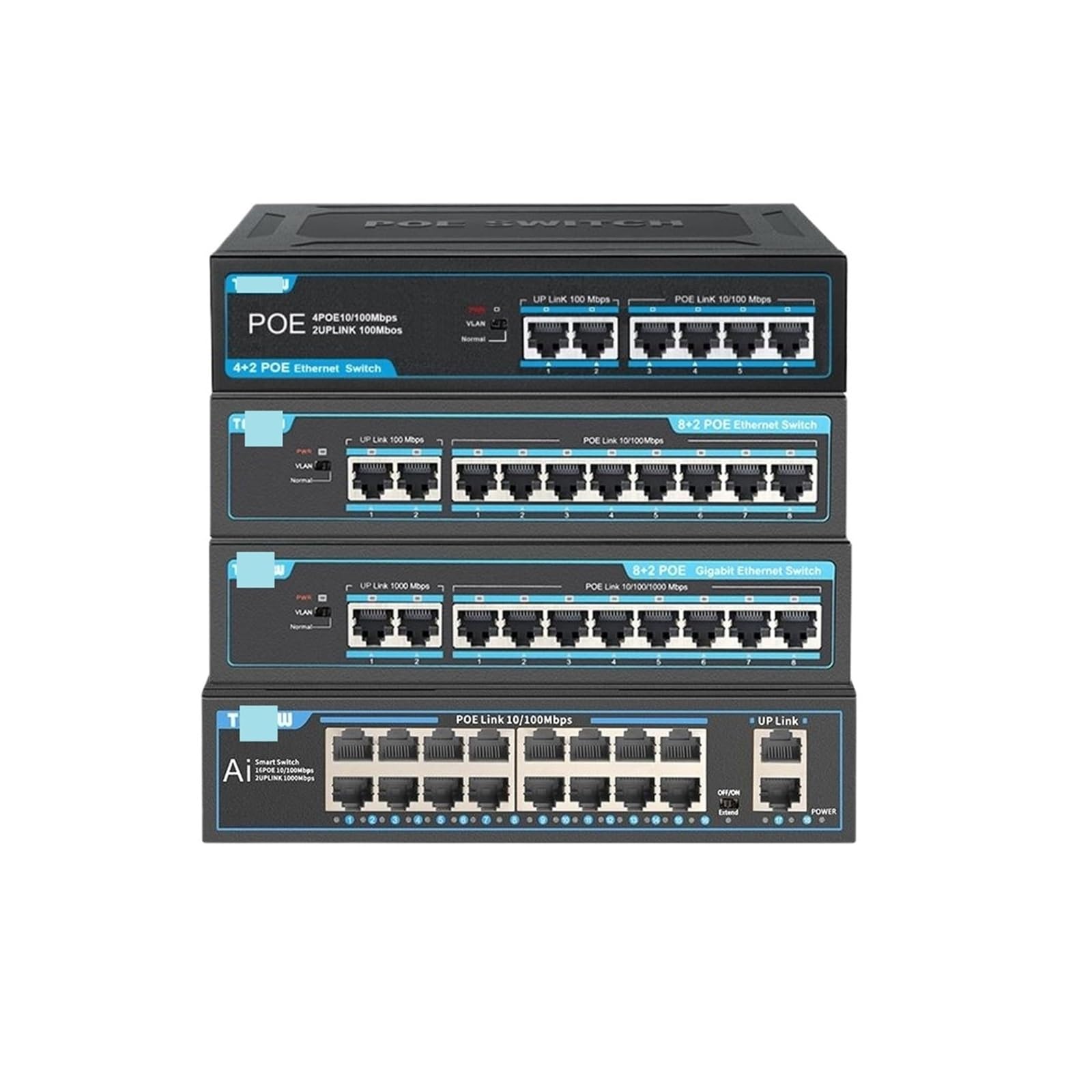 Commutateur PoE 4/8/16 ports 100/1000 Mbps Gigabit Réseau Ethernet 802.3 AF/at VLAN RJ45 Commutateur pour caméra IP/AP sans fil/NRV (Bleu)