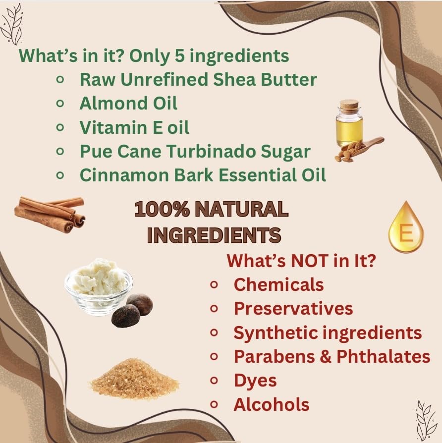 Shea Butter Sugar Scrub, 2-in-1 Full Body Exfoliatant and Moisturizer, for Dry Sensitive skin, 5 Simple ingredients for full body Nourishment, Nontoxic