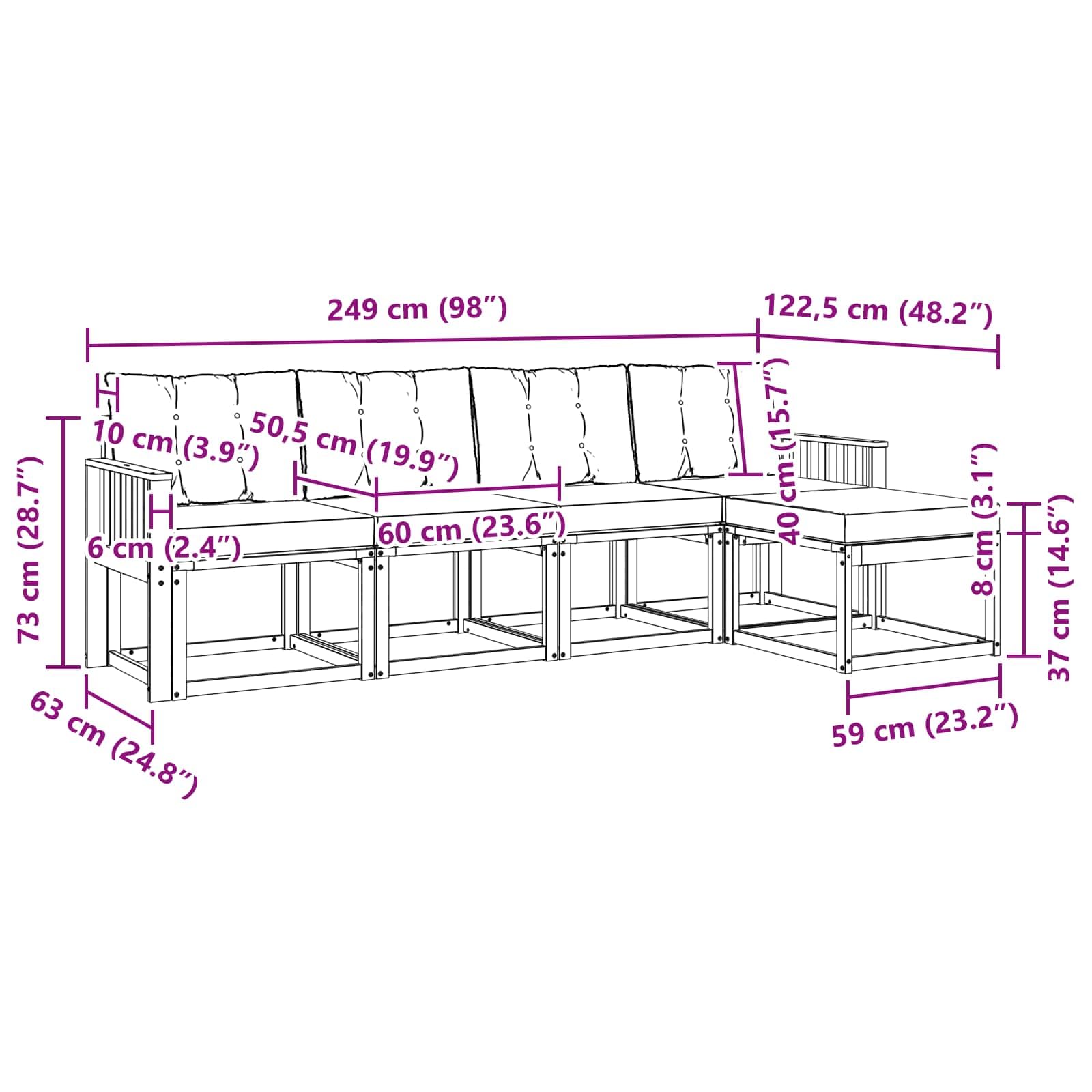 Outdoor-Sofagarnitur mit Kissen 5 Stück Modernes Akazienholz Set für Garten Terrasse Balkon Wohnzimmer Esszimmer wetterfest langlebig bequem vielseitig