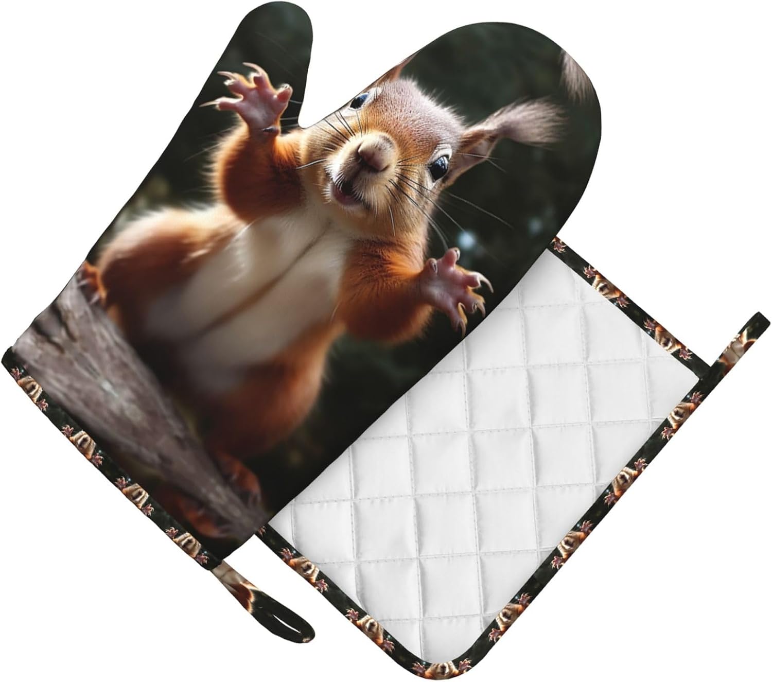Silicone Oven Mitts and Pot Holders Set of 2, Non-Slip Heat Resistant Oven Mitten Squirrel Funny Animal Potholders Trendy Kitchen Decor Ideal for BBQ Cooking, Grilling Baking image 2
