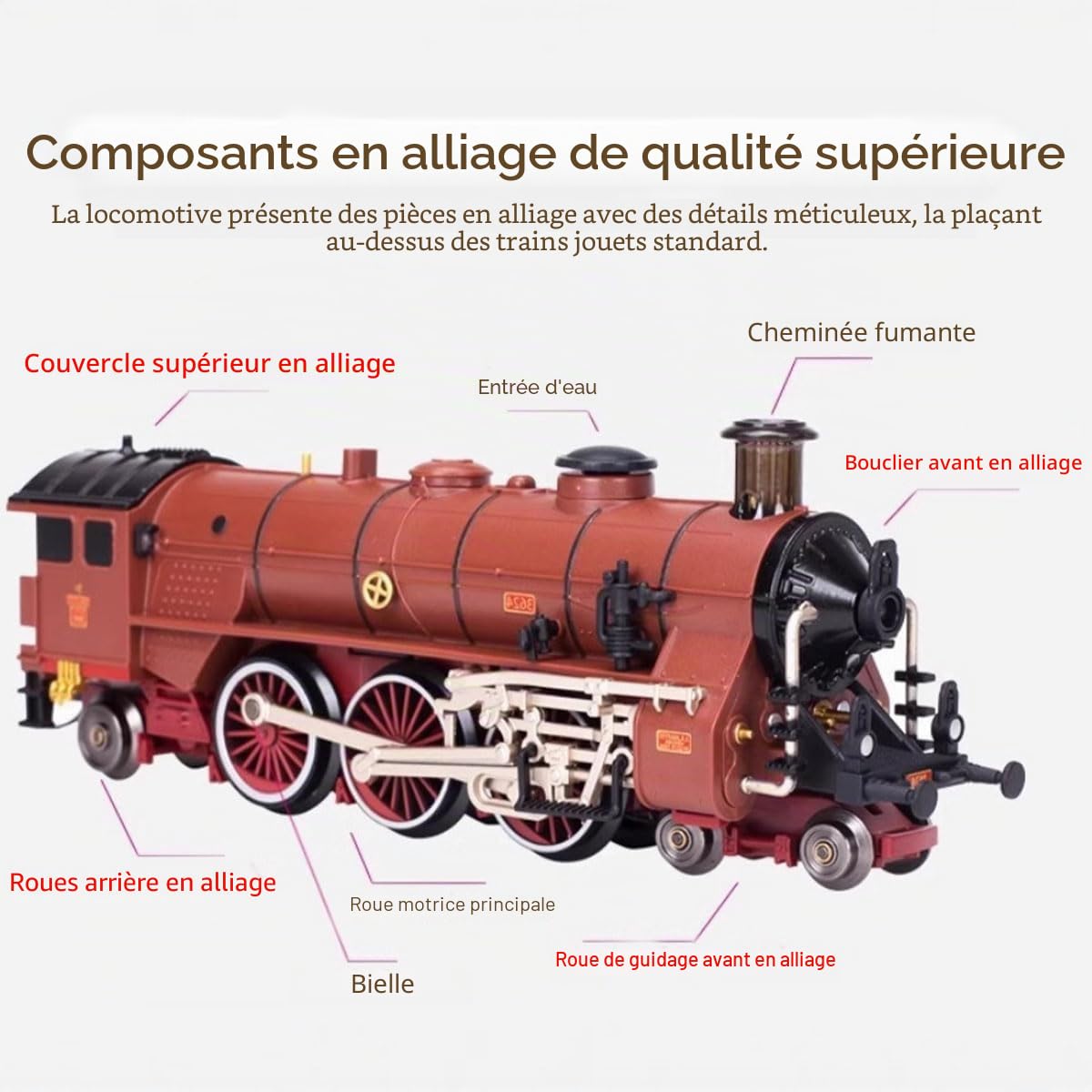 Train de fer électrique, locomotive télécommandée, train jouet complet avec wagon et long rail, jouet de train, cadeau