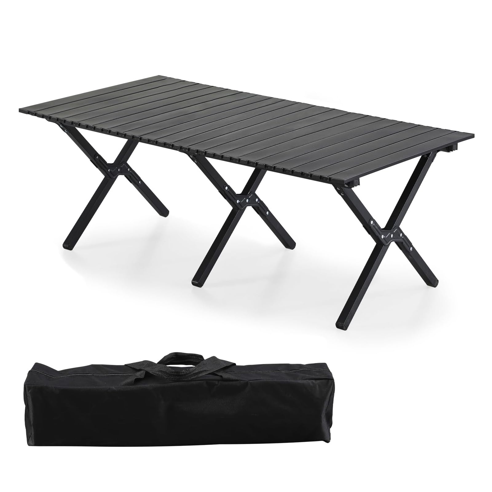 Tavolo da campeggio pieghevole e portatile, ultraleggero, arrotolabile, in alluminio, con custodia, perfetto per picnic, barbecue, giardino, 90 x 60 x 43 cm