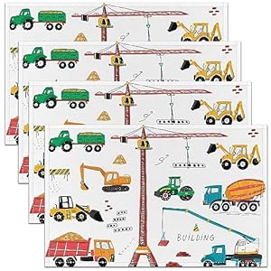 Excavator Construction Table Mats Placemat 12″x18″ Green Tractor Placemats Set of 4 Kids Construction Site Cars Placemats for Dining Table Indoor Outdoor Kitchen Equipment Trucks