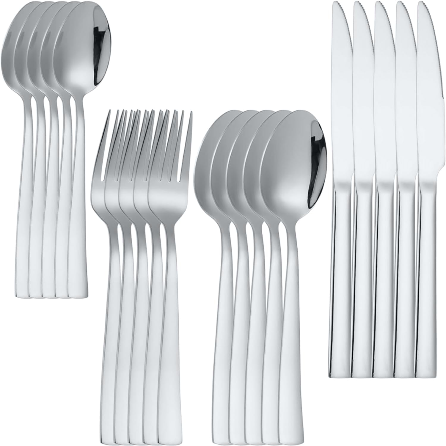Naidev Silverware Set for 5, 20-Piece 18/10 Stainless Steel Flatware Set,Forged Cutlery Set Matte Finish for Home,Restaurant and Parties, Dishwasher Safe.