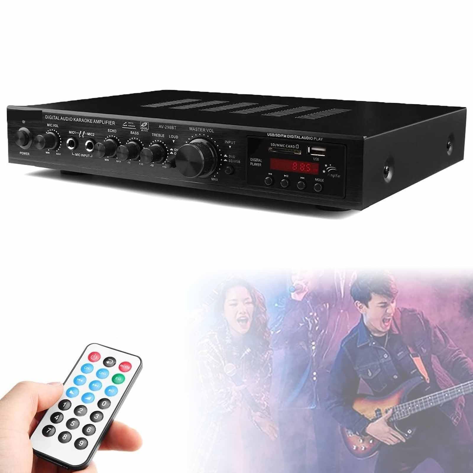 Wzmacniacz HIFI z interfejsem USB, subwooferem, radiem FM/AM, regulacją głośności, wskaźnikiem LED, idealny do telewizora i głośników