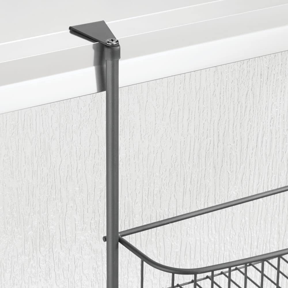mDesign Extra Wide Stainless Steel Bath/Shower Over Door Caddy, Hanging Storage Organizer 2-Tier Rack with Hook and Basket, Holder for Soap, Shampoo, Loofah, Body Wash, Omni Collection, Graphite Gray
