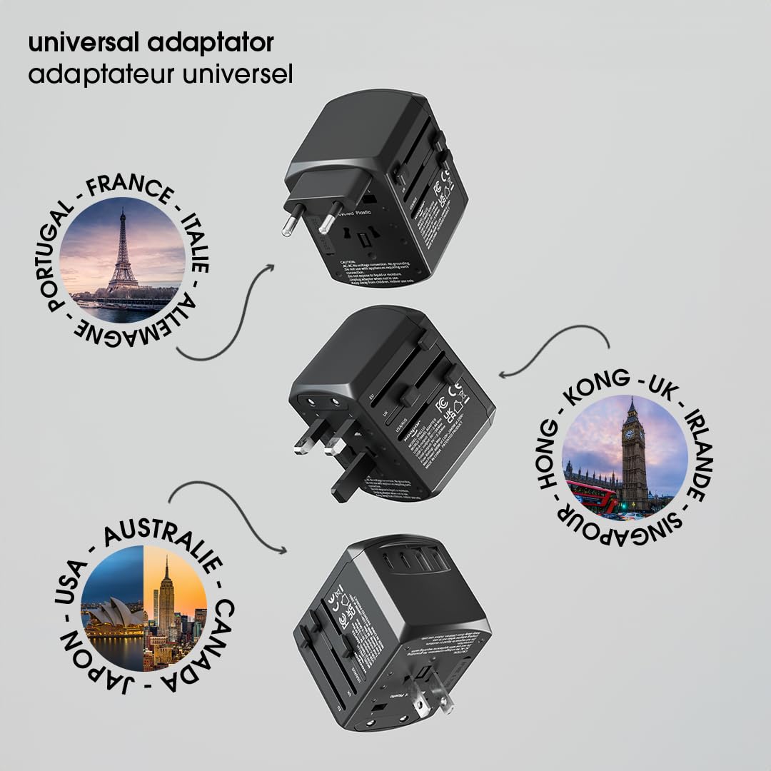 Xoopar Tripper Adattatore da Viaggio Universale 150 Paesi 4 USB - Nero