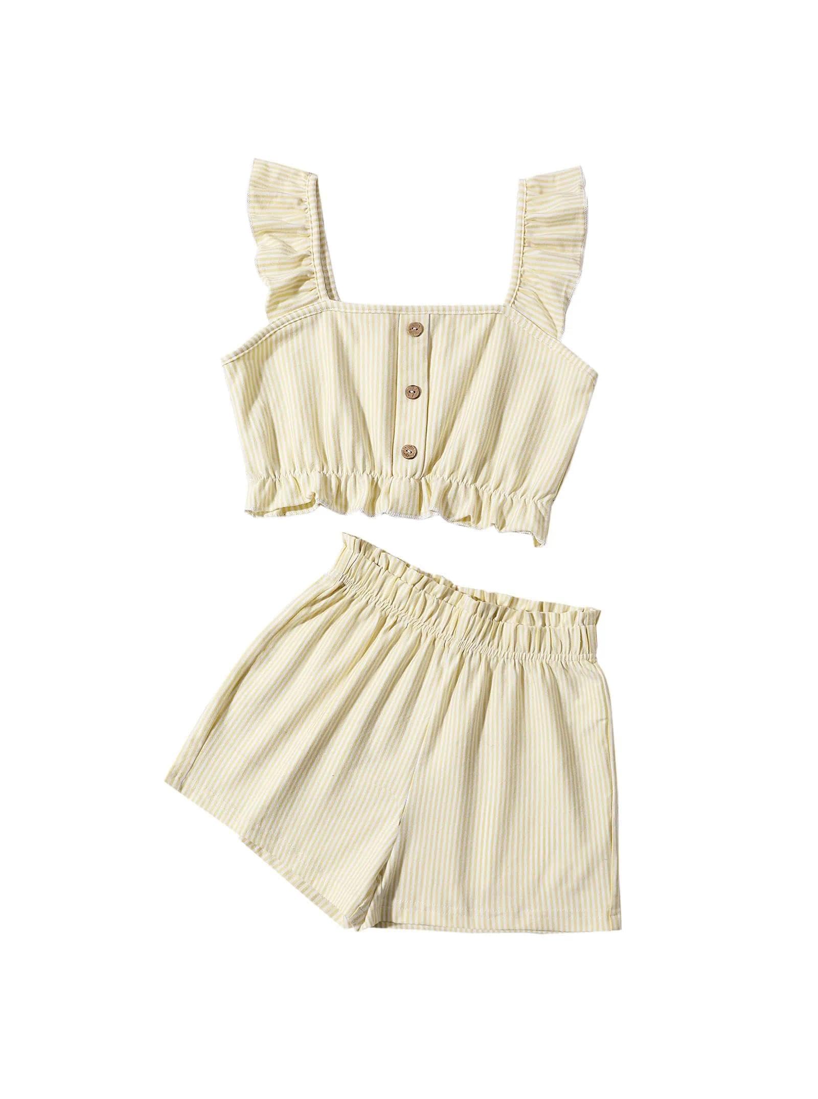 Girls Summer Outfits Striped Shirt and Short Sets