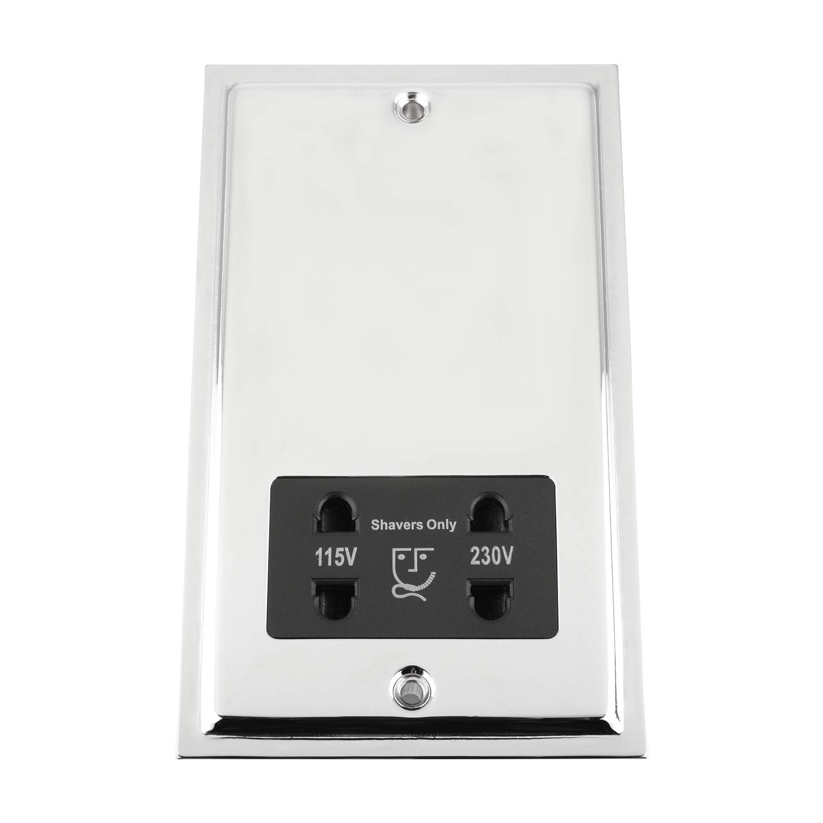 Slimline Polished Chrome Shaver Socket 115V/230V Black Double