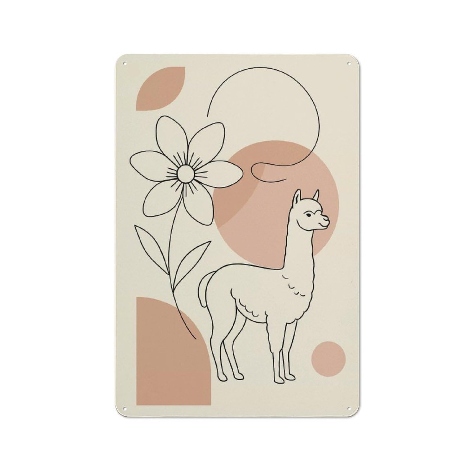Junmoney Style-11 Metal Plaque 30X20cm With Minimalist Llama And Flower Line Art For Hallway Wall, Rustic Decor, A Metal Wall Feature For Hallways And Entrance Areas