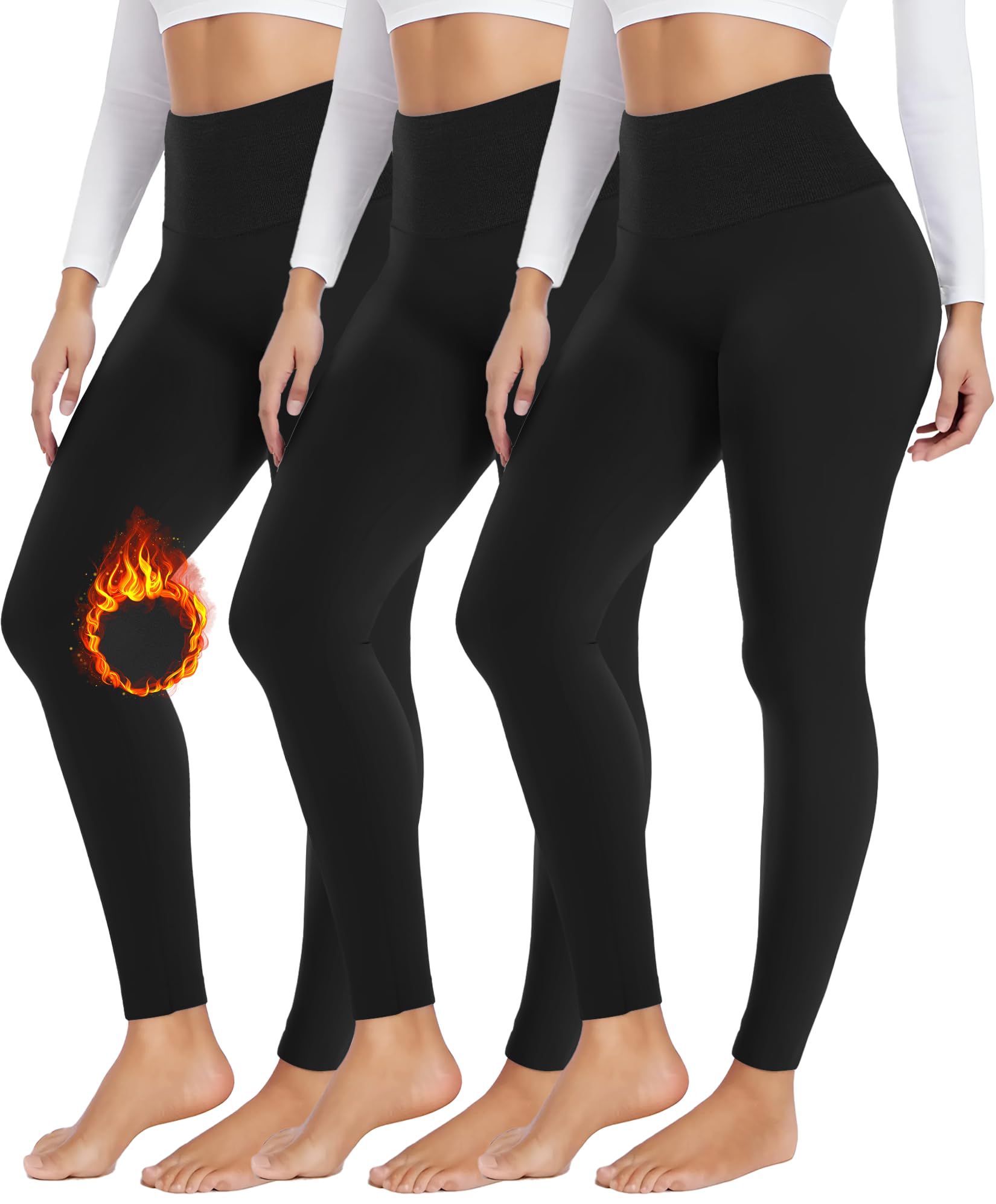 FULLSOFT 3 Pack Seamless Fleece Lined Leggings Women High Waisted Workout Winter Warm Thermal Yoga Pants