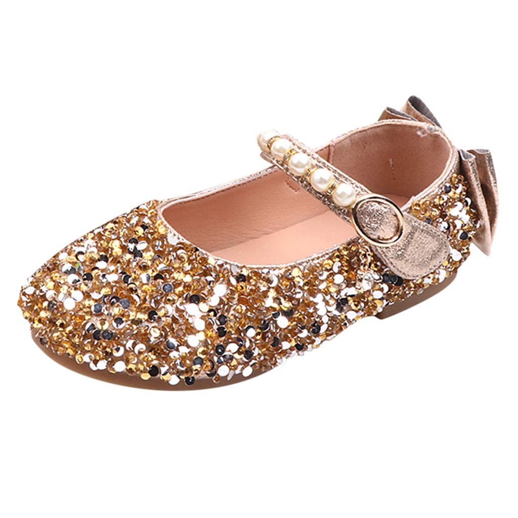 Princess Shoes For Girls,waitFOR Toddler Infant Girls Baby Sequin Bling Crystal Bowknot Pearl Party Princess Dance Single Shoes,Kids Walking Dance Shoes Flat Mary Janes Sandals Latin Shoes