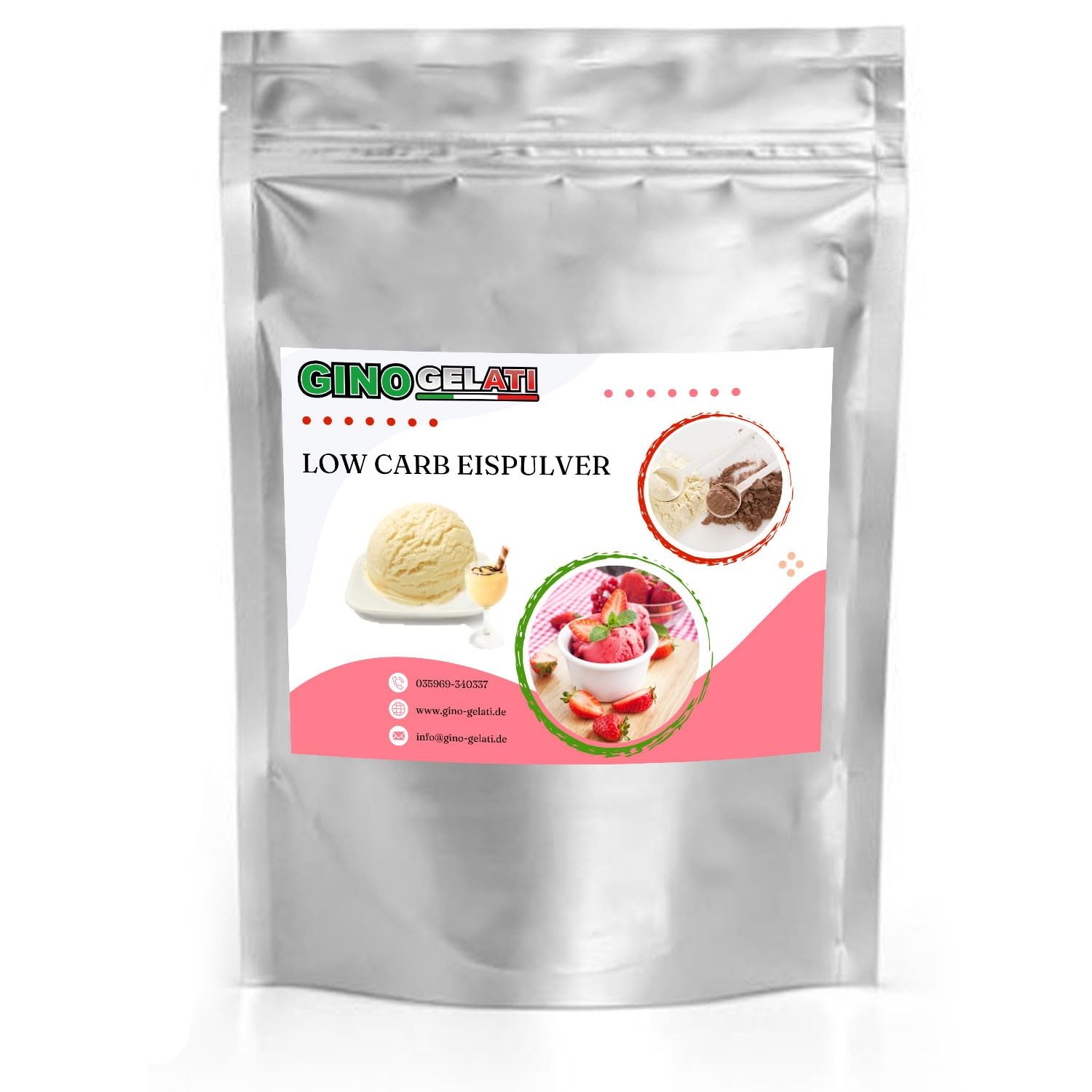 Gino Gelati Low Carb Eis Pulver Vegan Zucker-, laktosefrei mit alkoholischem Geschmack, schnelle und einfache Zubereitung, Herstellung mit oder ohne Eismaschine (1 Kg, Eierlikör)