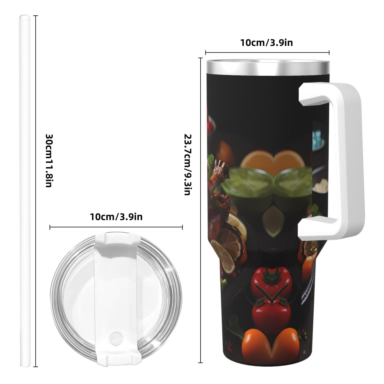 Tantalizing - Taza instantánea de doble pared impresa de pavo asado de 40 onzas con tapa de asa y pajita, adecuada para batidos de agua, batidos y batidos