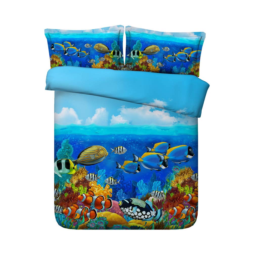 Housse de couette 3D Poisson Clown lit double 260x220 parure de lit microfibre DOTBUY