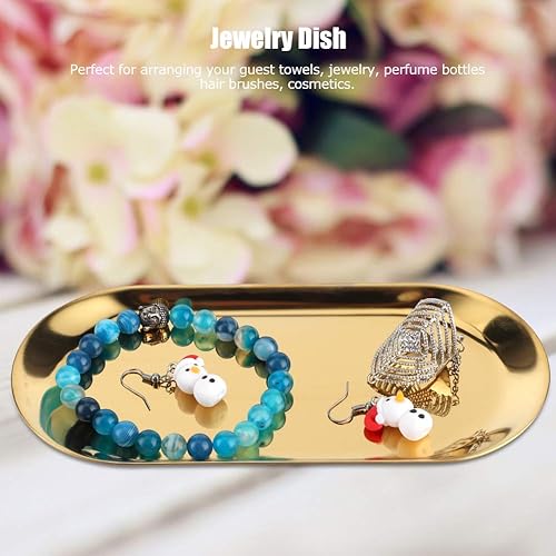 Miniatura 3 de Bandeja ovalada de acero inoxidable, bandeja decorativa de acero inoxidable, organizador de cosméticos, bandeja de almacenamiento pequeña, para