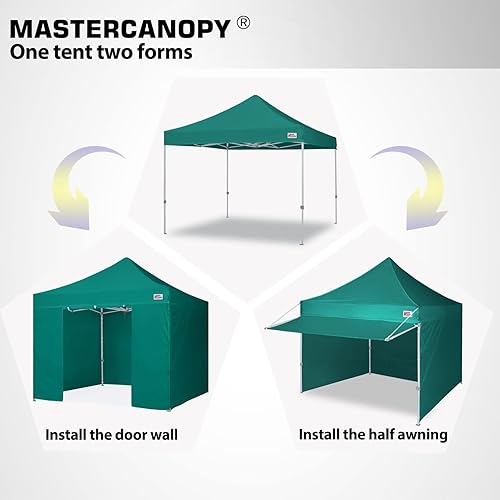 Miniatura 5 de MASTERCANOPY Tienda de campaña desplegable resistente de 10 x 10 con toldo y 4 paredes laterales extraíbles (verde bosque)