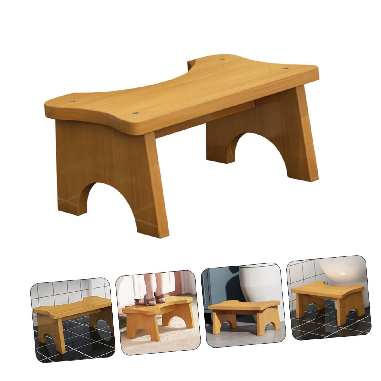 Stabiler Holz Fußhocker fürs Badezimmer Kompakter Toilettensitz Trittschemel Rechteckig Praktischer Hocker für Kinder und Ganze Familie