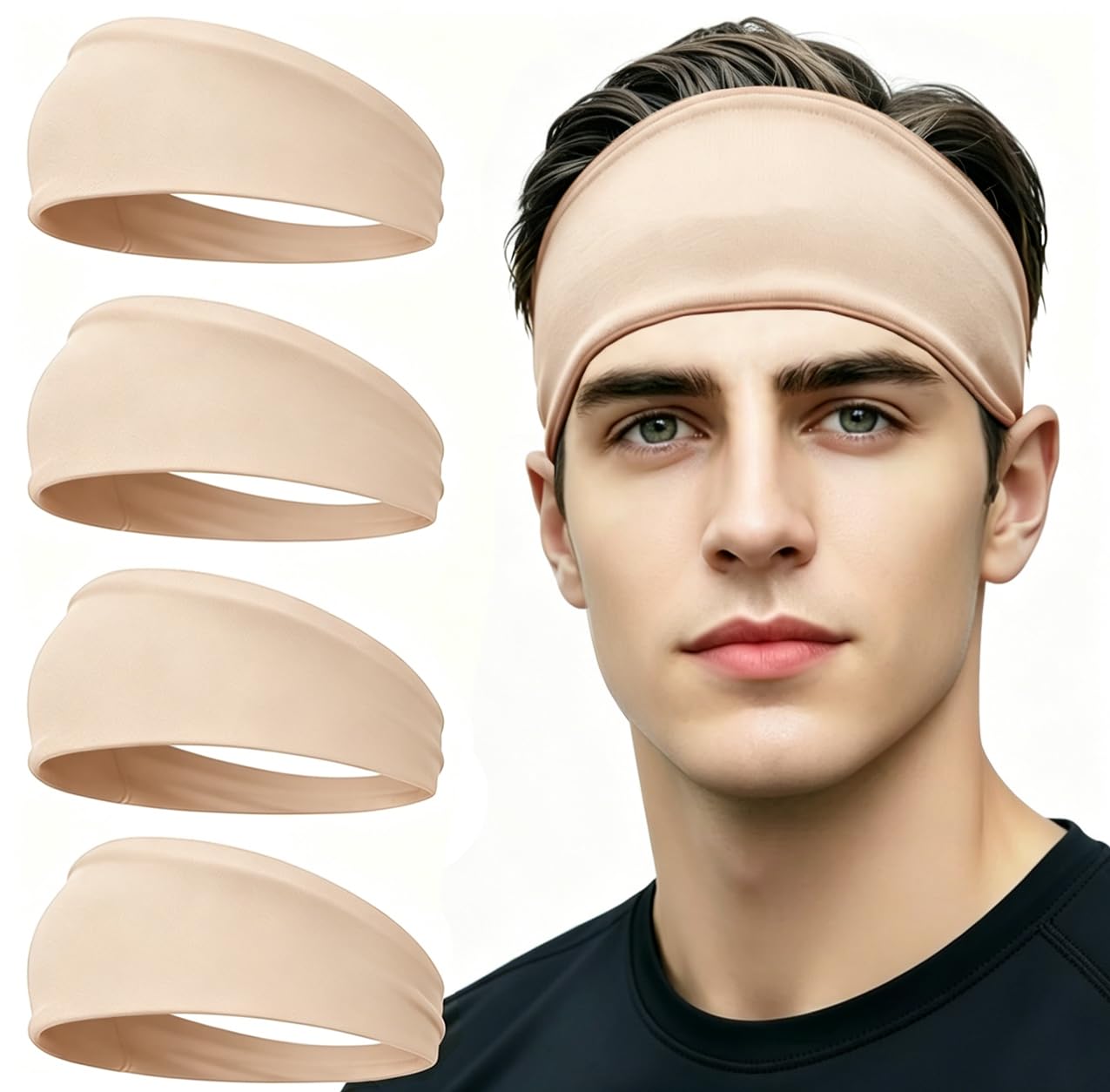 4 pcs Summer Sports Headbands, Stretchy Durable Sweatband Hairbands for Men Women Fitness Pilates Running Yoga