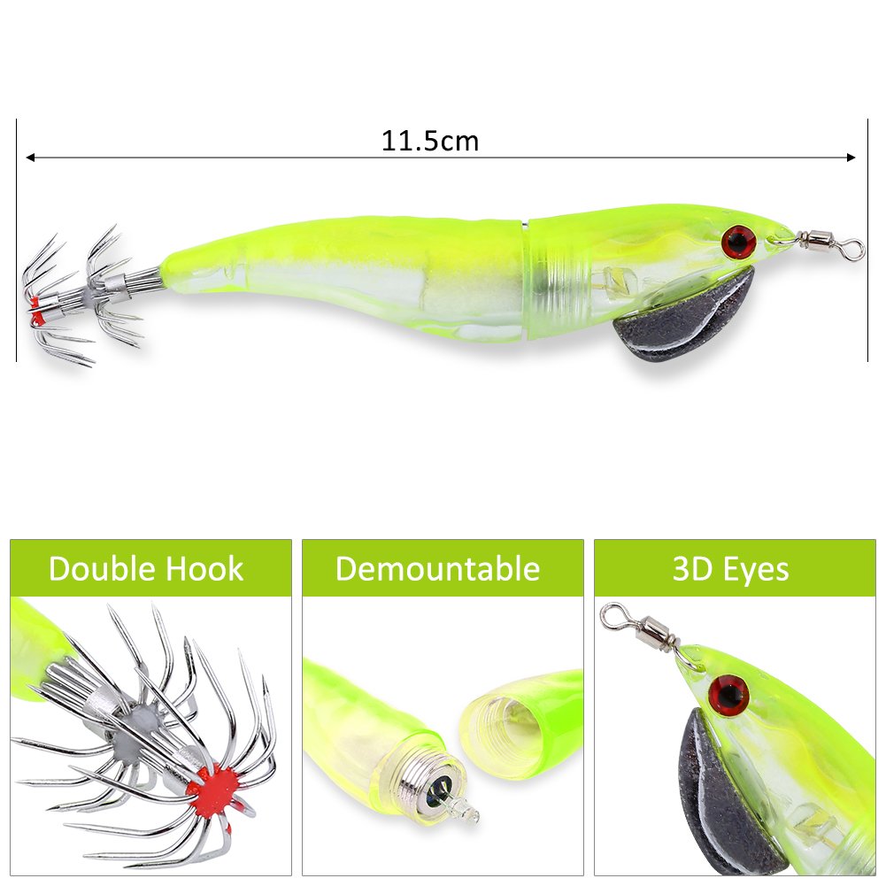 Señuelo De Pesca Luminoso Tipo Calamar - 11 Cm, Ganchos Dobles, Cabeza Giratoria, Colores Variados, Pack De 6