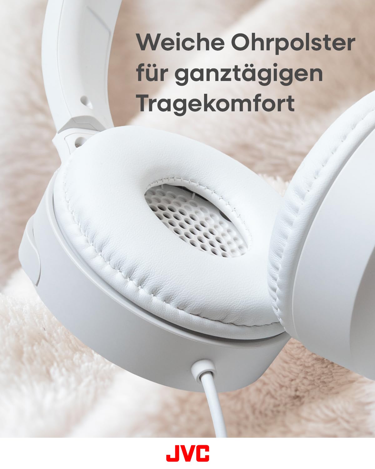JVC HA-S33UC-W USB-C On-Ear-Kopfhörer, weiche Ohrpolster, faltbar, mit Mikrofon & 3-Tasten-Fernbedienung, einseitiges Kabel, Weiß