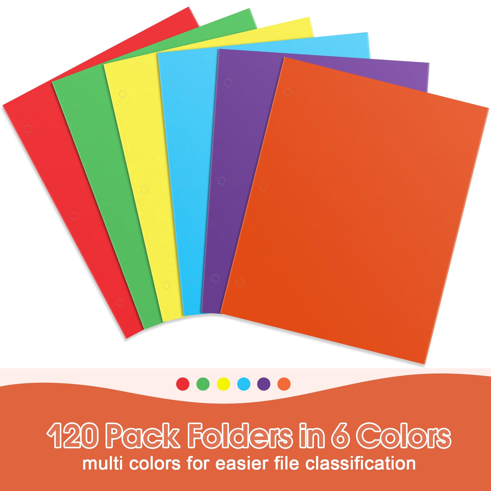 TooyBing Carpetas con bolsillos, carpetas de 2 bolsillos a granel (paquete de 120, colores surtidos), carpetas de papel con 3 agujeros perforados con ranura para tarjetas de visita, tamaño carta,