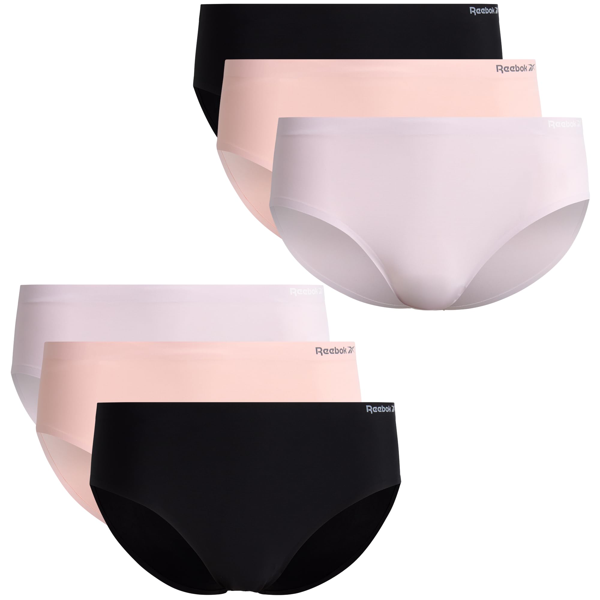 Reebok Womens Hipster Panties 6 Pack Soft Stretch Bonded Seamless Underwear | Sleek Smooth-edge Edges Create a Smooth Look Under Leggings and Denim, Lightweight Stretch Moves with Every Workout