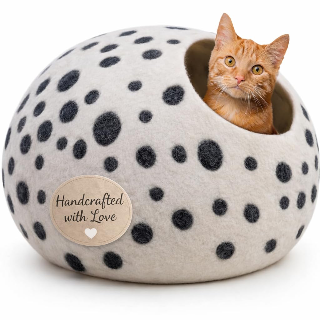 Woolygon Luxurious Merino Wool Cat Cave - Cats Curl Into Instantly - Foldable Hideaway Pod for Indoor Cats - Felt Kitten Pet Enclosure - Covered Cat House by Woolygon - cat doors steps nets and pens | Mubboo