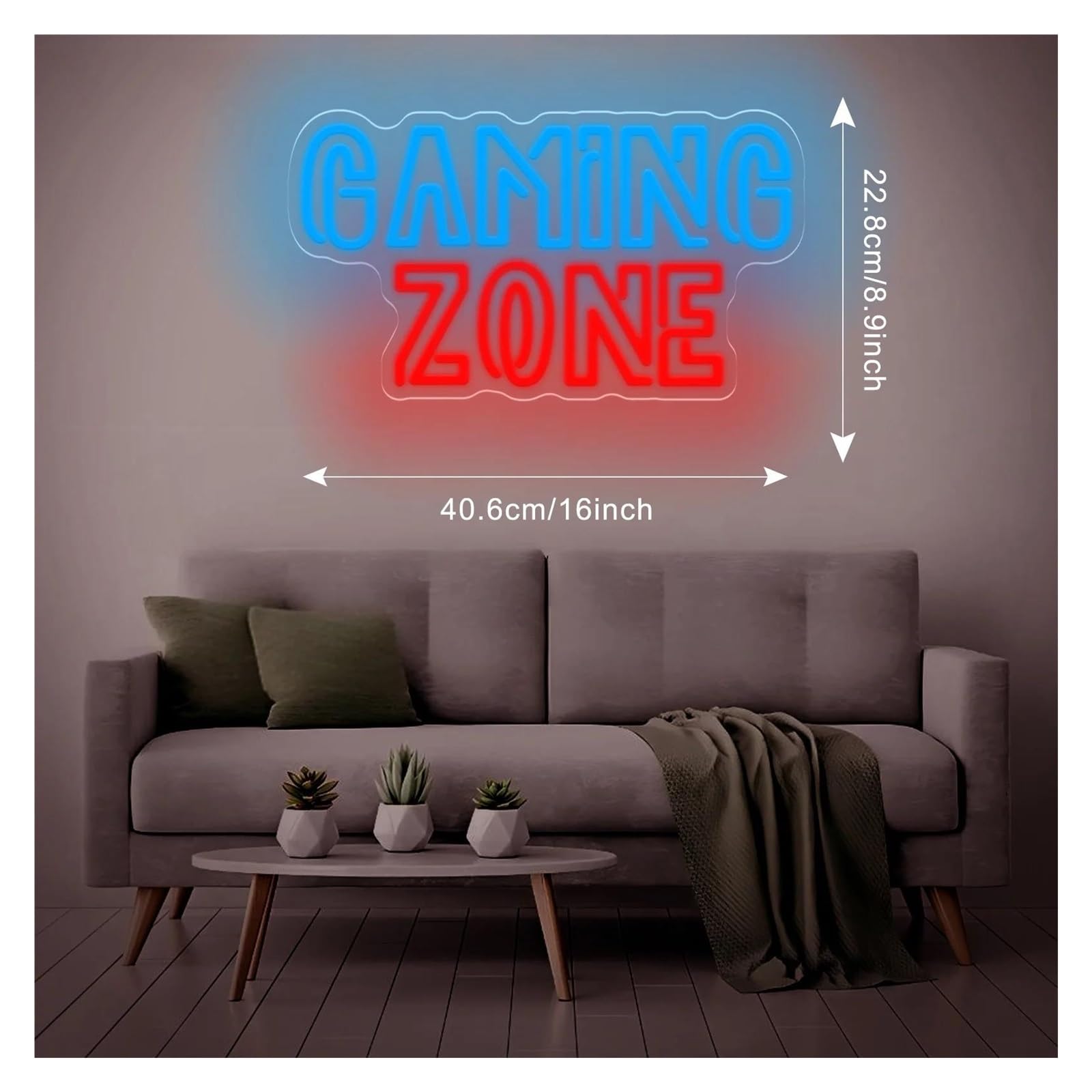 Décor Mural Lumière Enseigne Lumineuse Néon Gaming Zone Avec LED À Intensité Variable USB Pour Salle De Jeux Chambre Salon Bar Ou Une Fête Décoration Murale 40.6cmx22.8cm