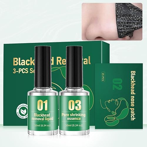 Kit de removedor de puntos negros 3 en 1 con tiras de poros, 0.3 onzas líquidas de líquido para eliminar puntos negros y 0.3 fl oz de esencia que