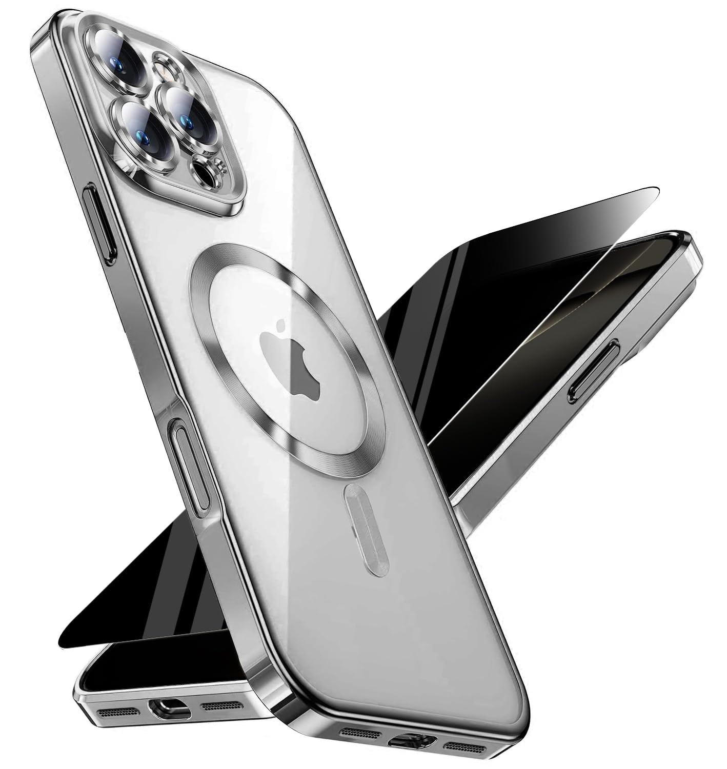 Magnetic for iPhone 16 Pro Max Case with Privacy Screen Protector &amp; Full Camera Cover,[Non-Yellowing] Plating Glossy Soft Shockproof Clear Phone Case with MagSafe Women Girls for 16 ProMax,Nature