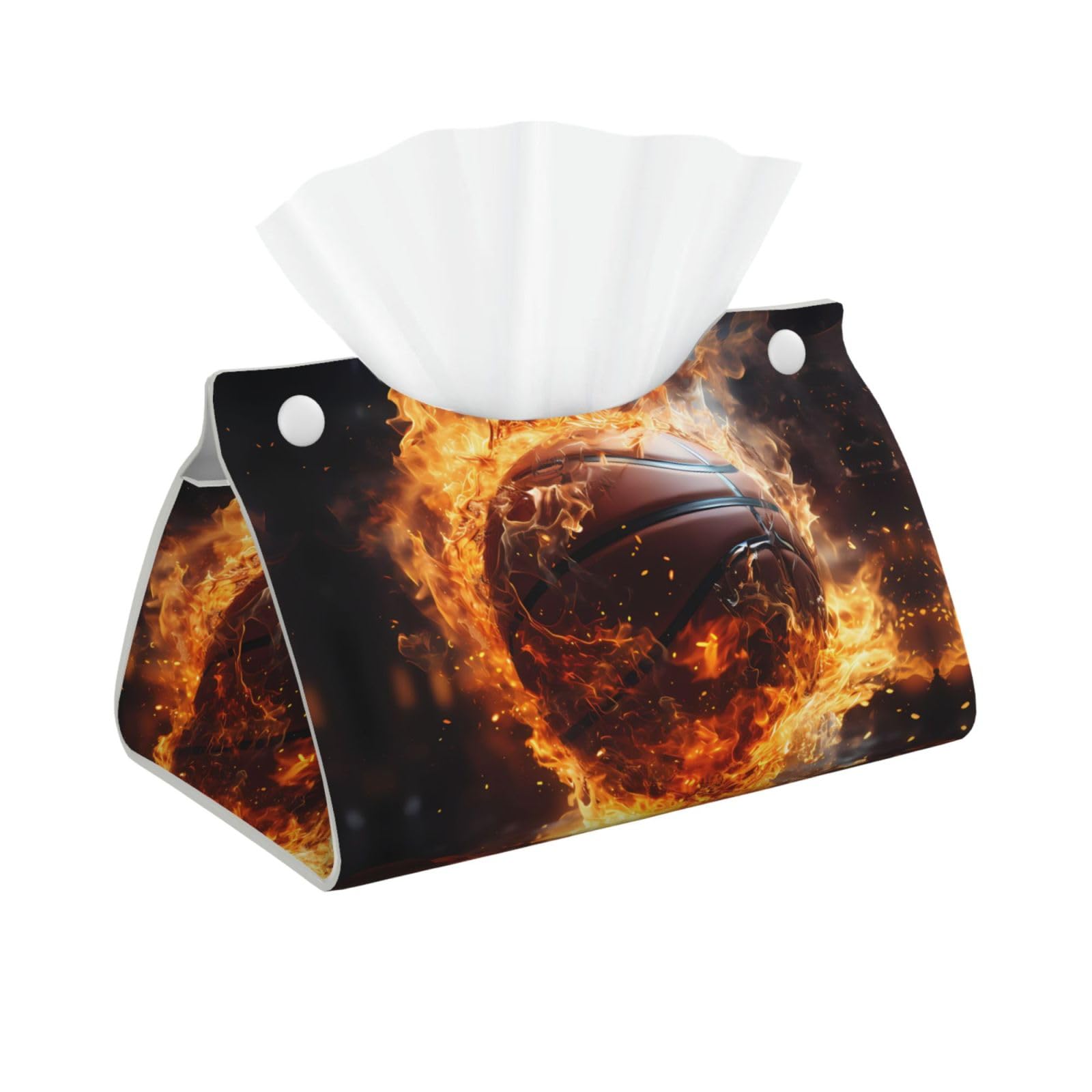 Basketball on Fire and Water Flame Splashing Rectangular Leather Tissue Box Cover, Folding Facial Tissue Holder Dispenser for Car